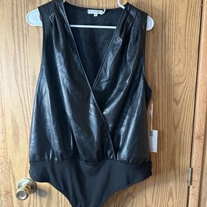 Good American Black Faux Leather Body Suit *NWT*